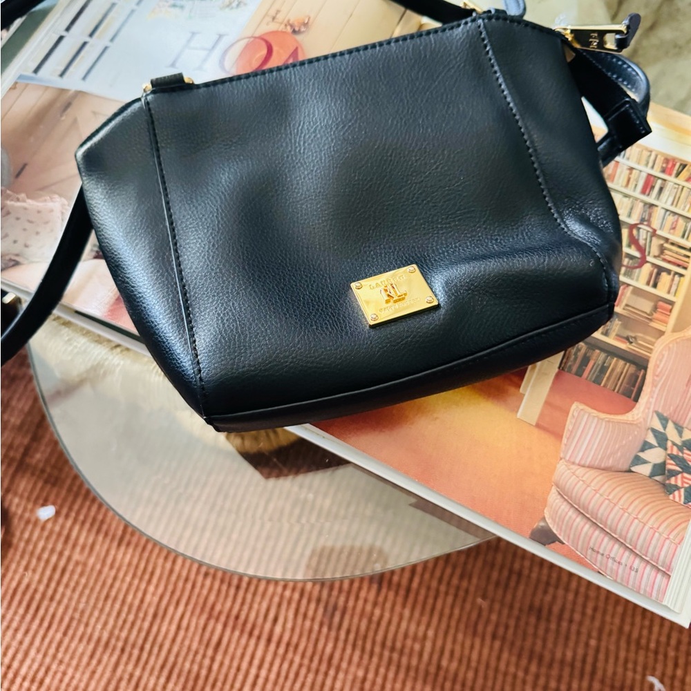 Ralph Lauren Black Leather Crossbody Bag with Gold Accent